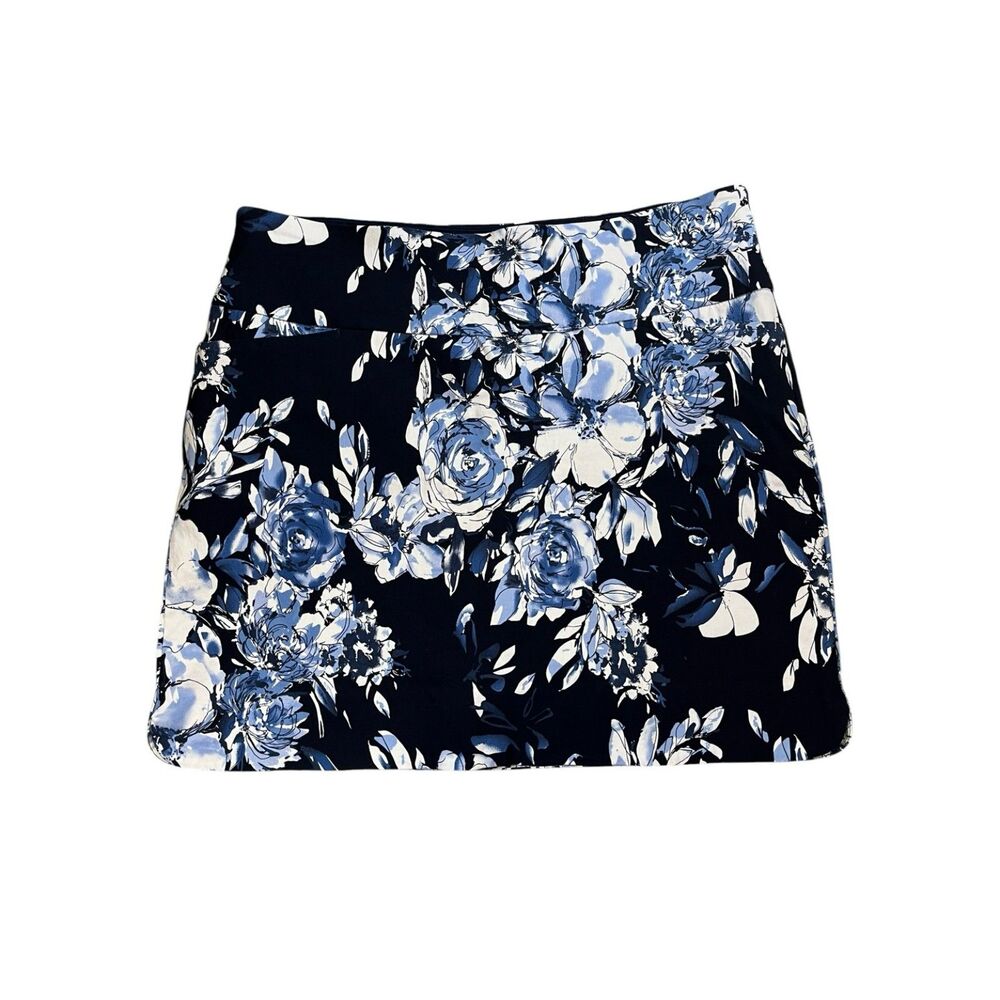 S.C. & Co Floral Skort XXL Blue White Athletic Skirt Built In Shorts Stretch